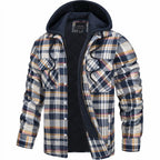 Nisyros | Men's Jacket | Plaid Hooded Zip-Front Yellow