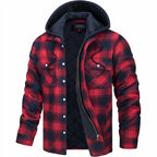 Nisyros | Men's Jacket | Plaid Hooded Zip-Front Red