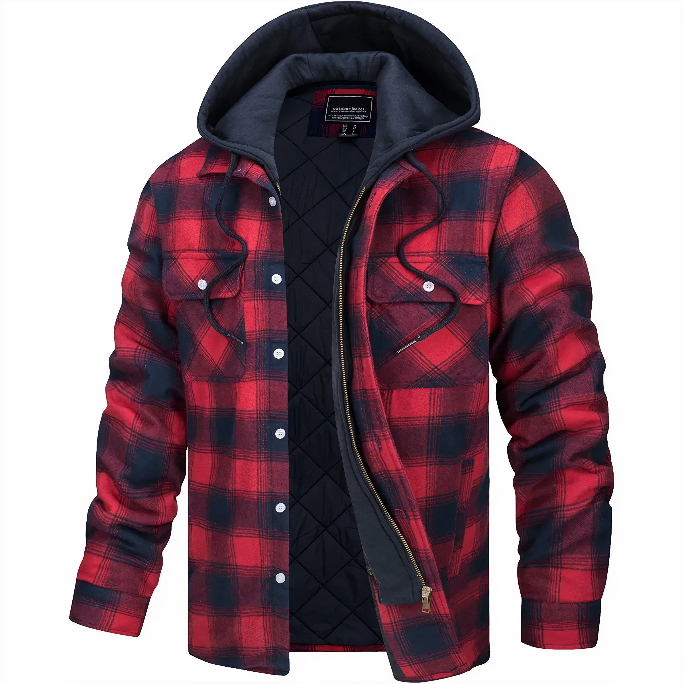 Nisyros | Men's Jacket | Plaid Hooded Zip-Front Red