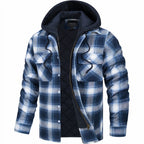 Nisyros | Men's Jacket | Plaid Hooded Zip-Front Dark Blue