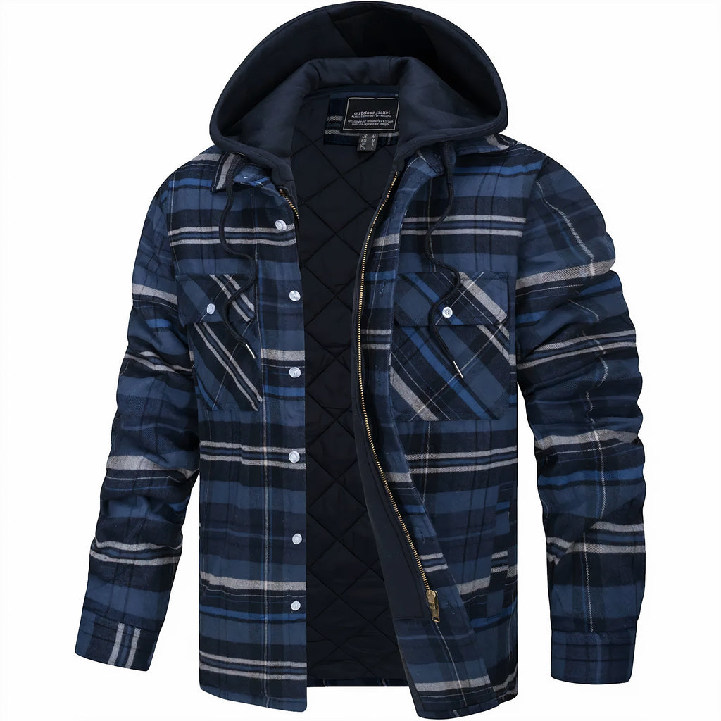 Nisyros | Men's Jacket | Plaid Hooded Zip-Front Navy blue
