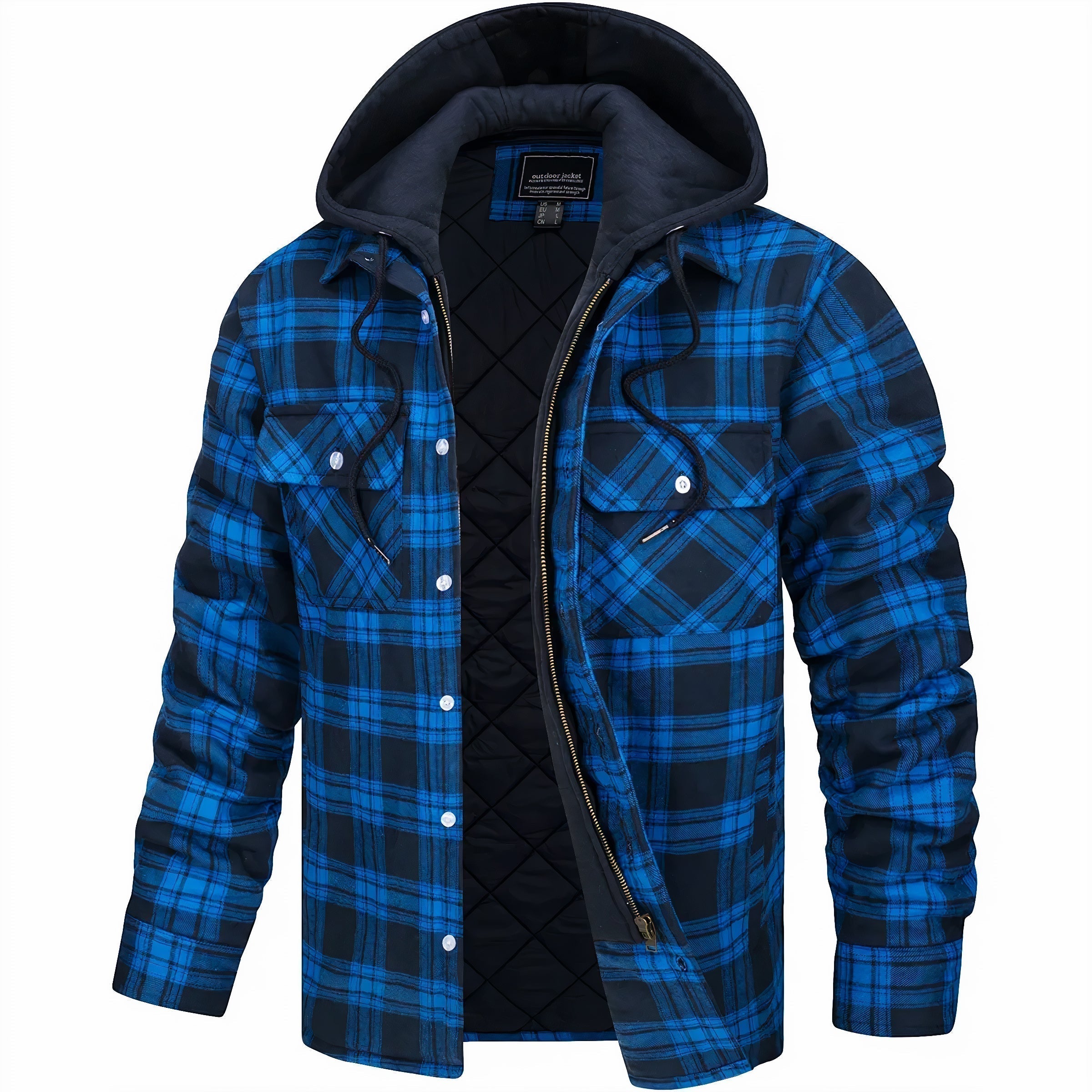 Nisyros | Men's Jacket | Plaid Hooded Zip-Front Blue