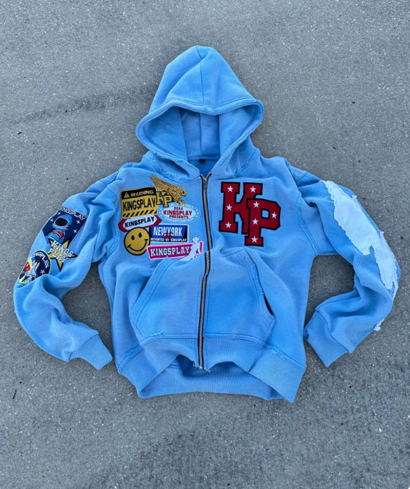 Men's Viral KP Zip-Up Hoodie - Full-Zip Fleece Sweatshirt & Casual Track Jacket Blue