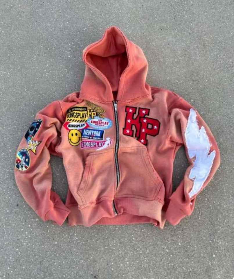 Men's Viral KP Zip-Up Hoodie - Full-Zip Fleece Sweatshirt & Casual Track Jacket Pink