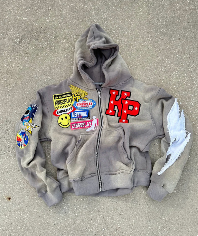 Men's Viral KP Zip-Up Hoodie - Full-Zip Fleece Sweatshirt & Casual Track Jacket Gray