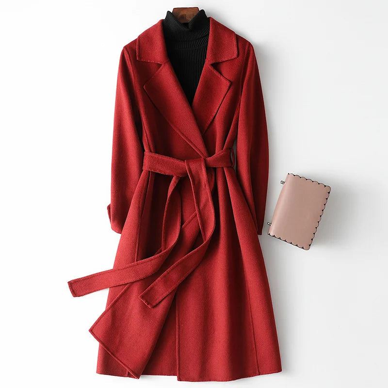 Ēden | Women's Belted Wrap Coat Burgundy