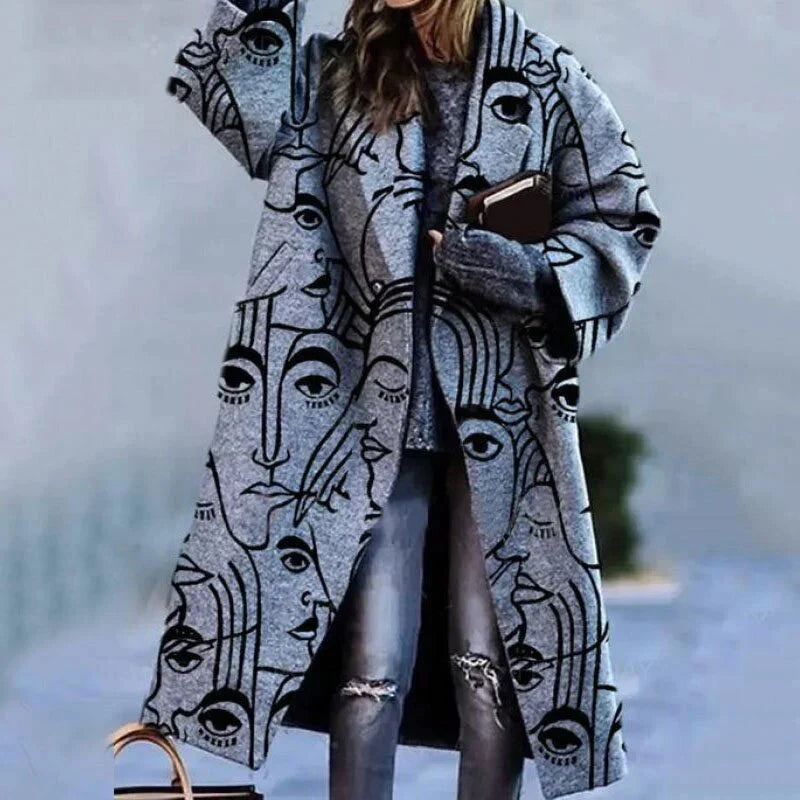 Flōre | Women's Long Winter Coat - Warm Full-Length Overcoat Gray Face