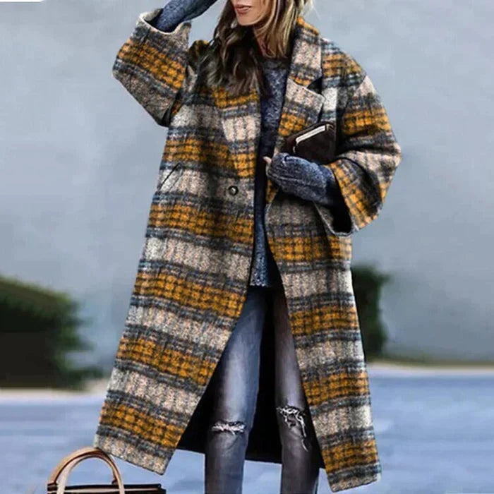 Flōre | Women's Long Winter Coat - Warm Full-Length Overcoat Yellow Gray