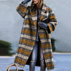 Flōre | Women's Long Winter Coat - Warm Full-Length Overcoat Yellow Gray
