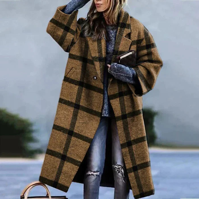 Flōre | Women's Long Winter Coat - Warm Full-Length Overcoat Brown
